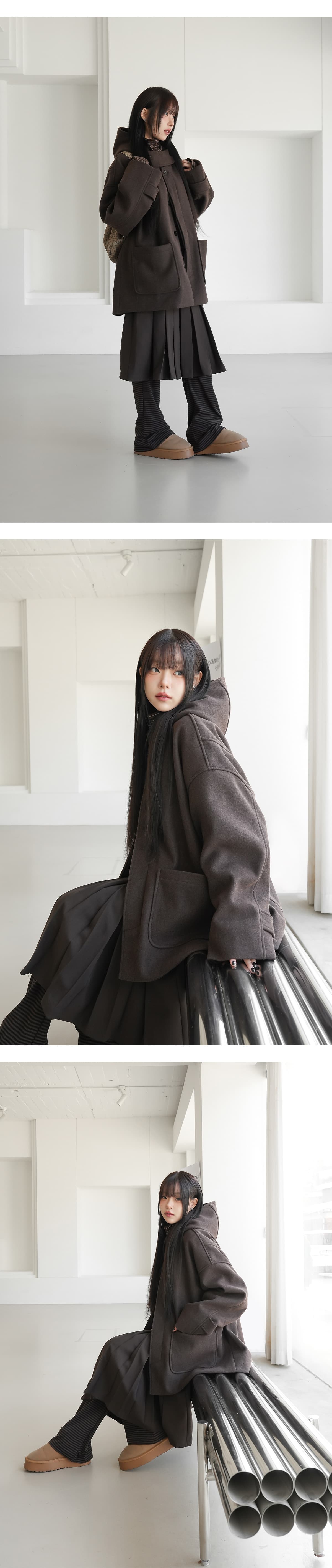 후드 단추 울 코트 (3color) 상세 이미지 30