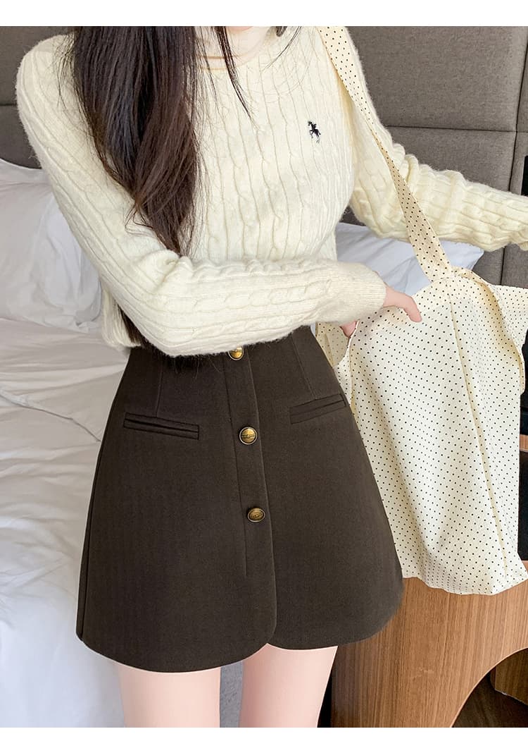 단추 장식 울 스커트 팬츠 (3color) 상세 이미지 15