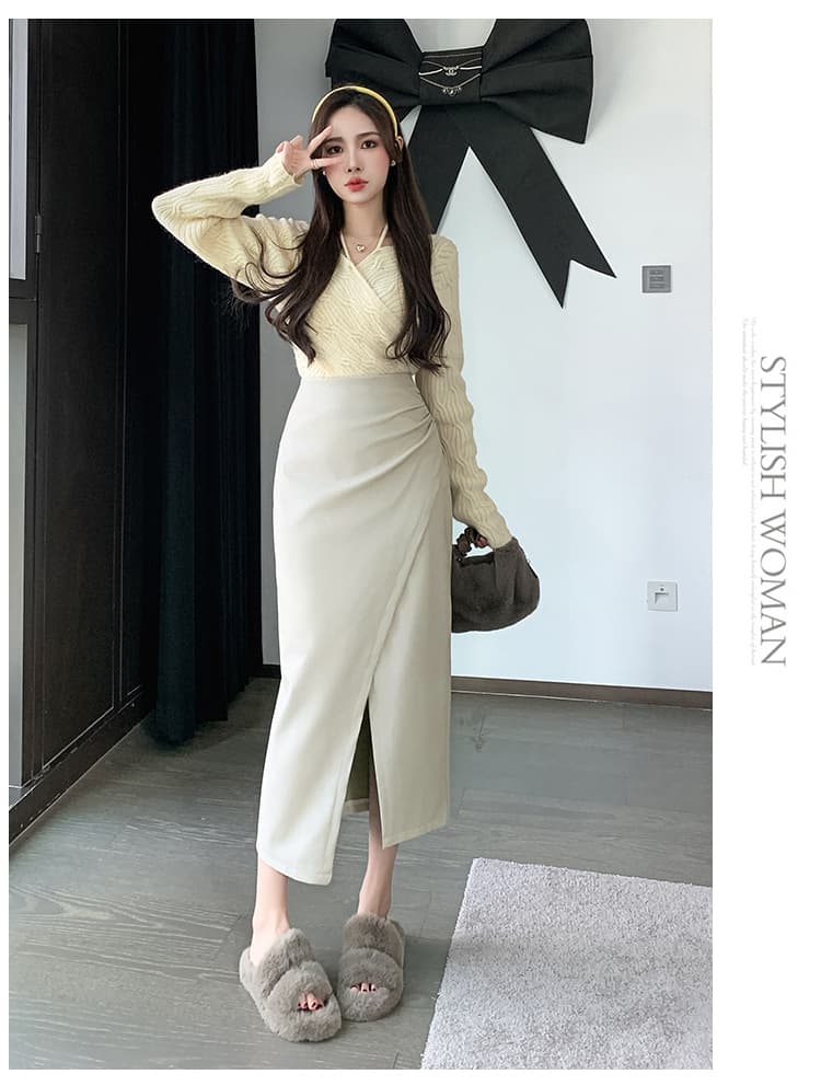 언밸런스 주름 PU 하이웨이스트 미디 스커트 (3color) 상세 이미지 28