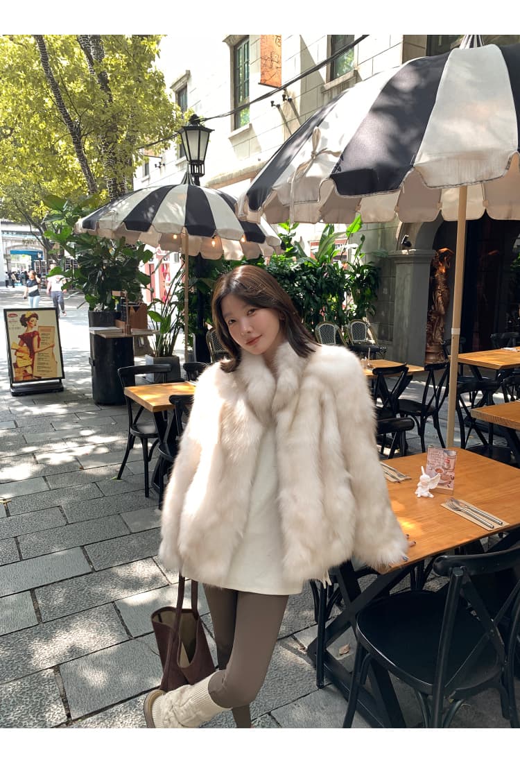 앰버 글로우 레트로 스탠드 칼라 폭스 퍼 자켓 (6color) 상세 이미지 14