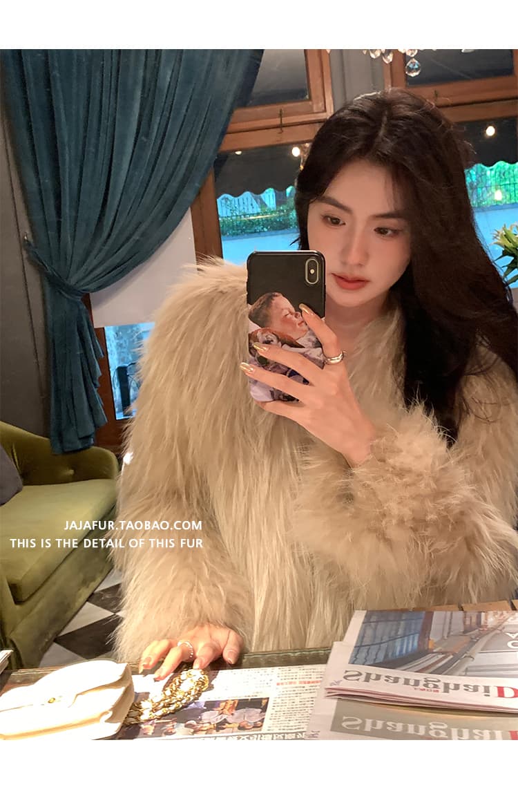 폴드 칼라 모피 아우터 상세 이미지 4
