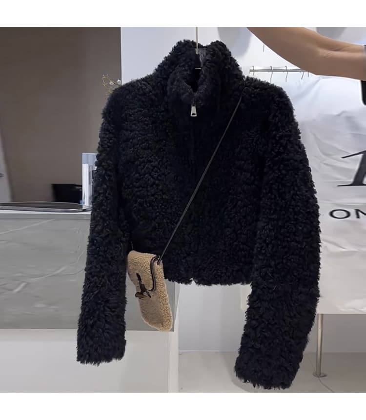 부드러운 라멜라 스탠드 칼라 지퍼 아우터 상세 이미지 4