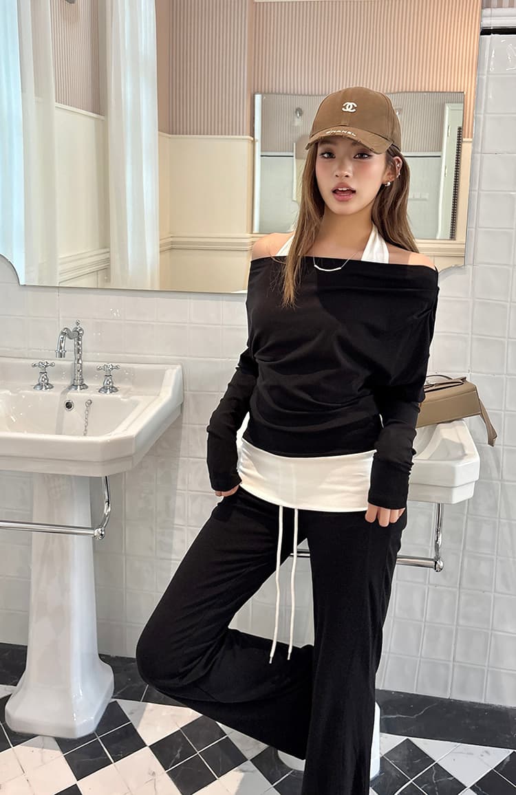 오프숄더 세트 스웨트셔츠 플레어팬츠 상세 이미지 79