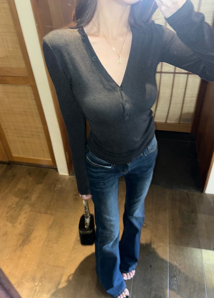 워싱 블루 로우웨이스트 슬림 플레어 데님 팬츠 상세 이미지 19