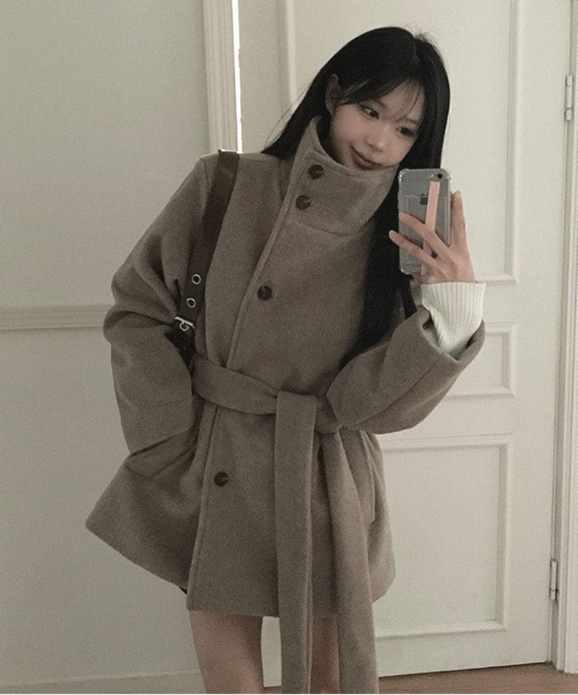 단색 스탠드 칼라 더블 버튼 미디 코트 (3color) 상세 이미지 2