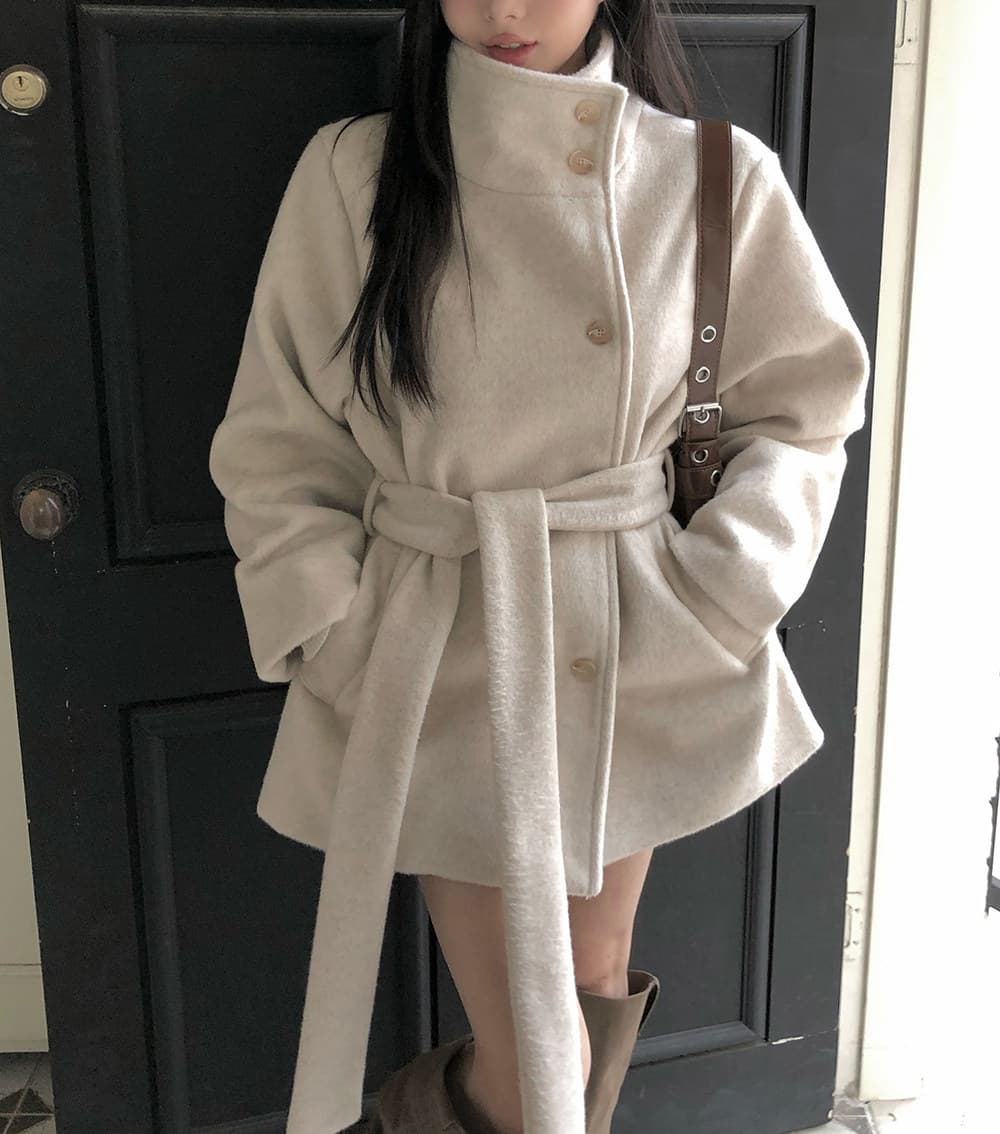 단색 스탠드 칼라 더블 버튼 미디 코트 (3color) 상세 이미지 8