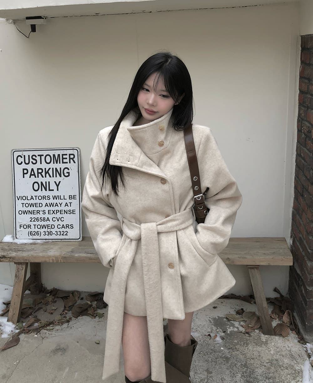 단색 스탠드 칼라 더블 버튼 미디 코트 (3color) 상세 이미지 13