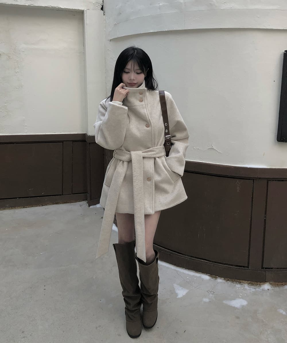 단색 스탠드 칼라 더블 버튼 미디 코트 (3color) 상세 이미지 16
