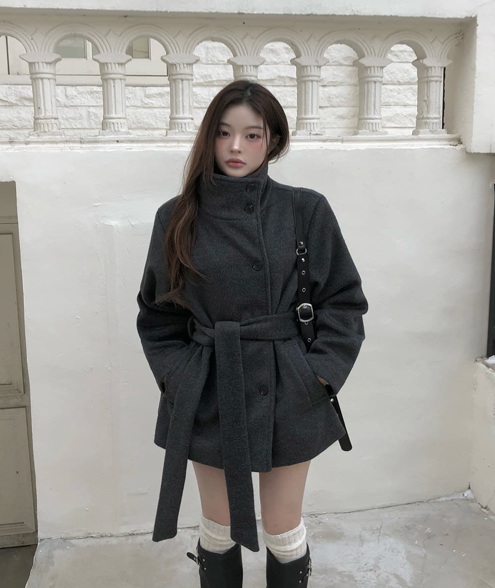 단색 스탠드 칼라 더블 버튼 미디 코트 (3color) 상세 이미지 29