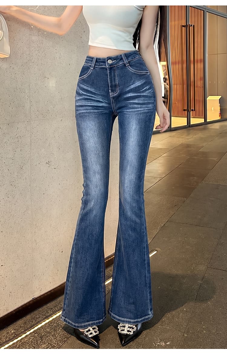 뒷면 끈 디테일 하이웨이스트 플레어 데님 팬츠 상세 이미지 11
