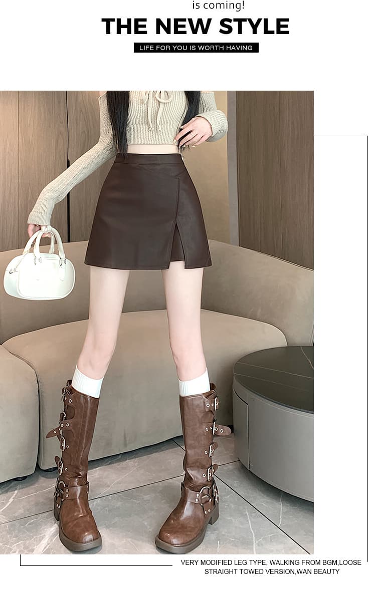 레트로 언밸런스 PU 스커트 상세 이미지 21