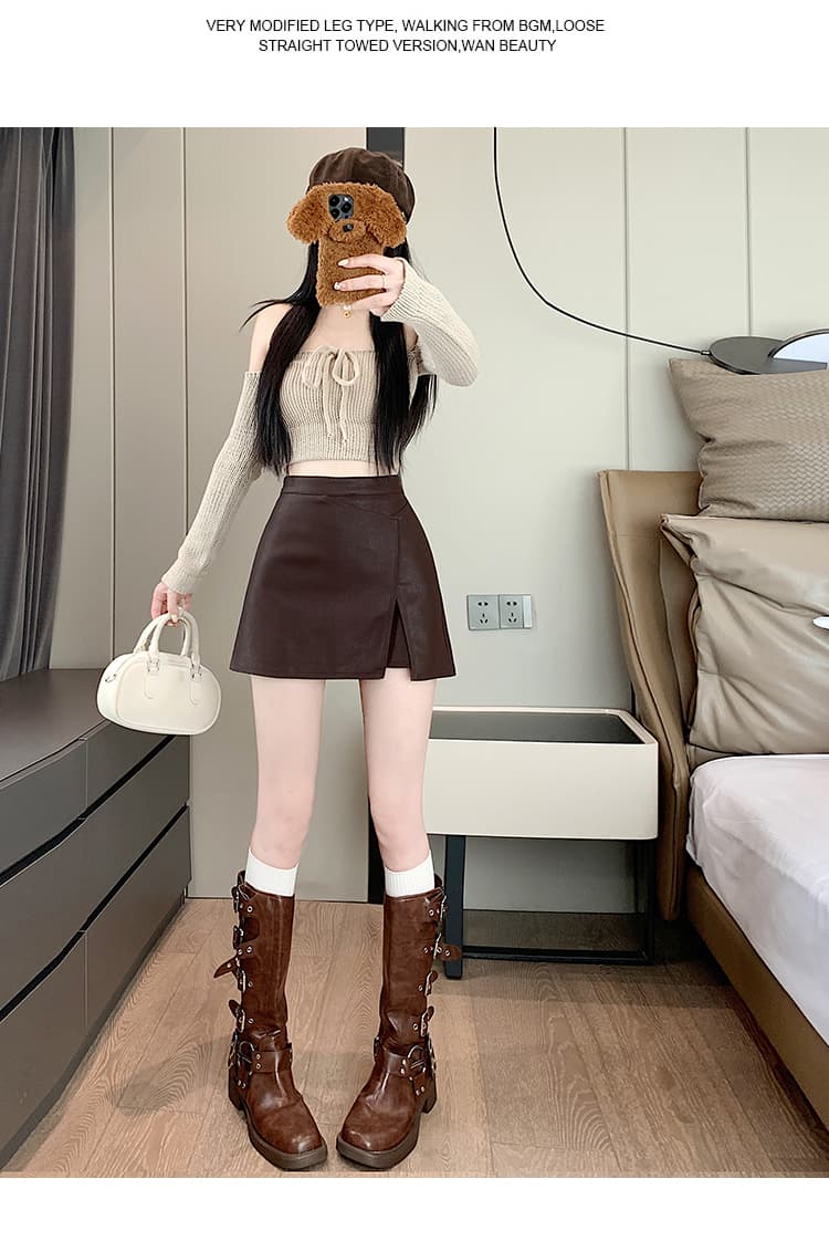 레트로 언밸런스 PU 스커트 상세 이미지 24