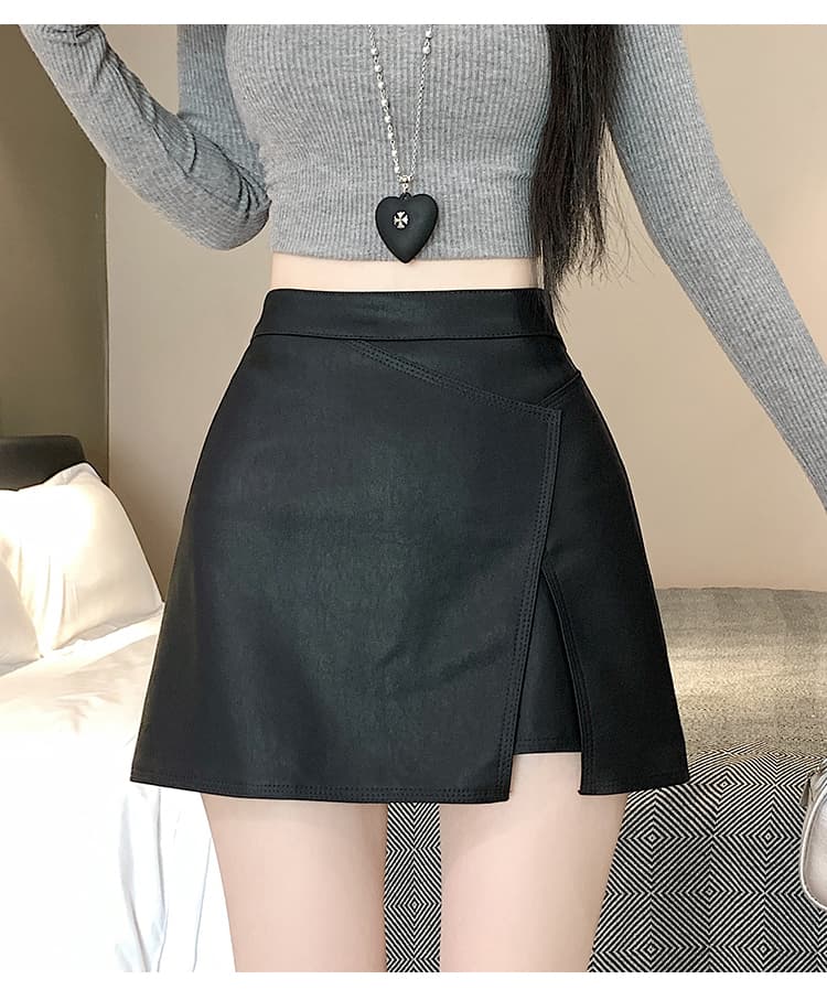 레트로 언밸런스 PU 스커트 상세 이미지 27
