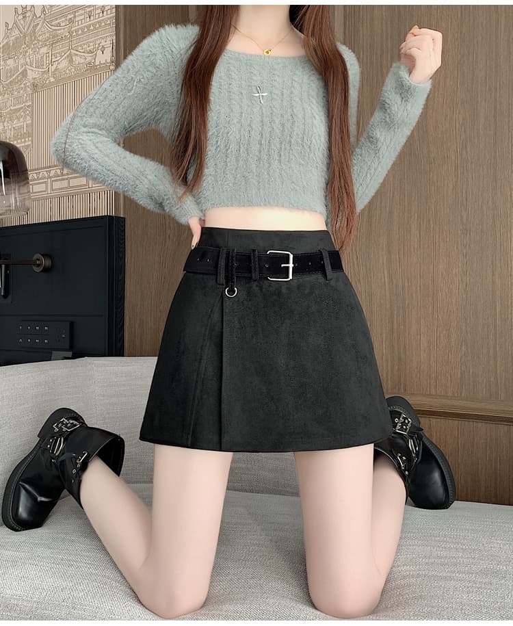 전면 트임 스웨이드 A라인 미니 스커트 상세 이미지 35