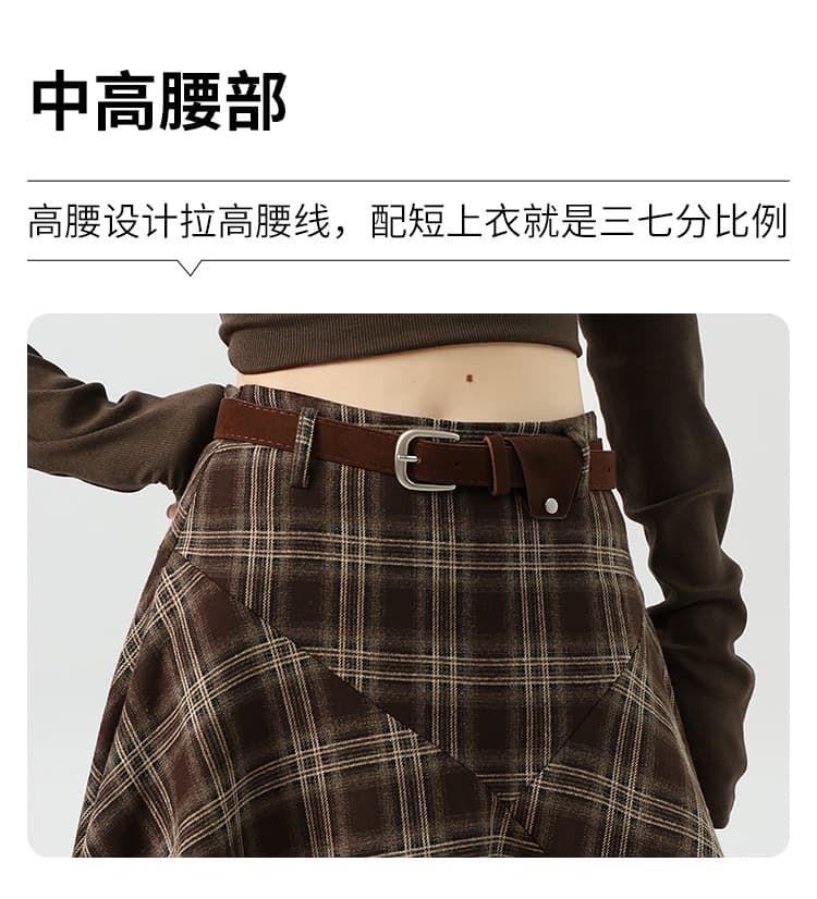 레트로 체크 언밸런스 미디 스커트 상세 이미지 6