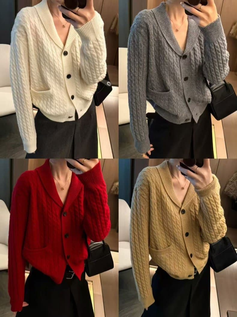 꽈배기 V넥 가디건 (4color) 상세 이미지 5