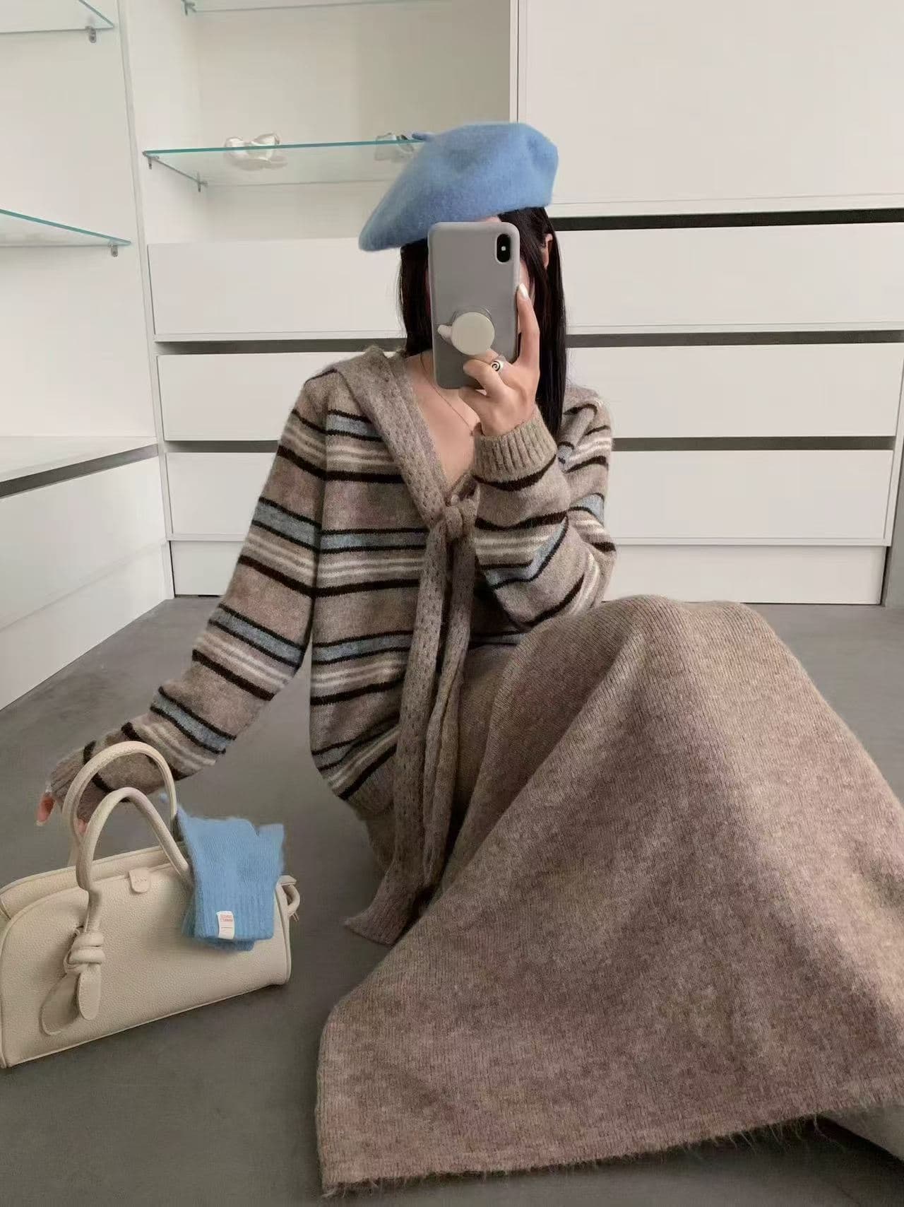스트라이프 가디건 스커트 세트 (5color) 상세 이미지 2
