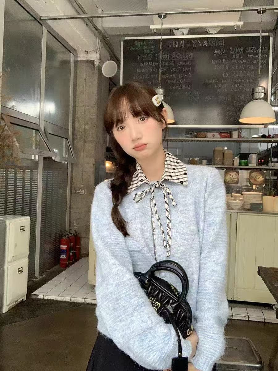 탈부착 체크 폴드 칼라 가디건 (3color) 상세 이미지 2
