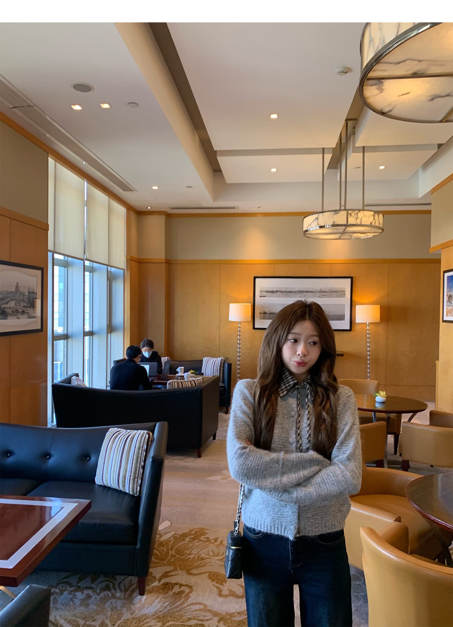 탈부착 체크 폴드 칼라 가디건 (3color) 상세 이미지 16