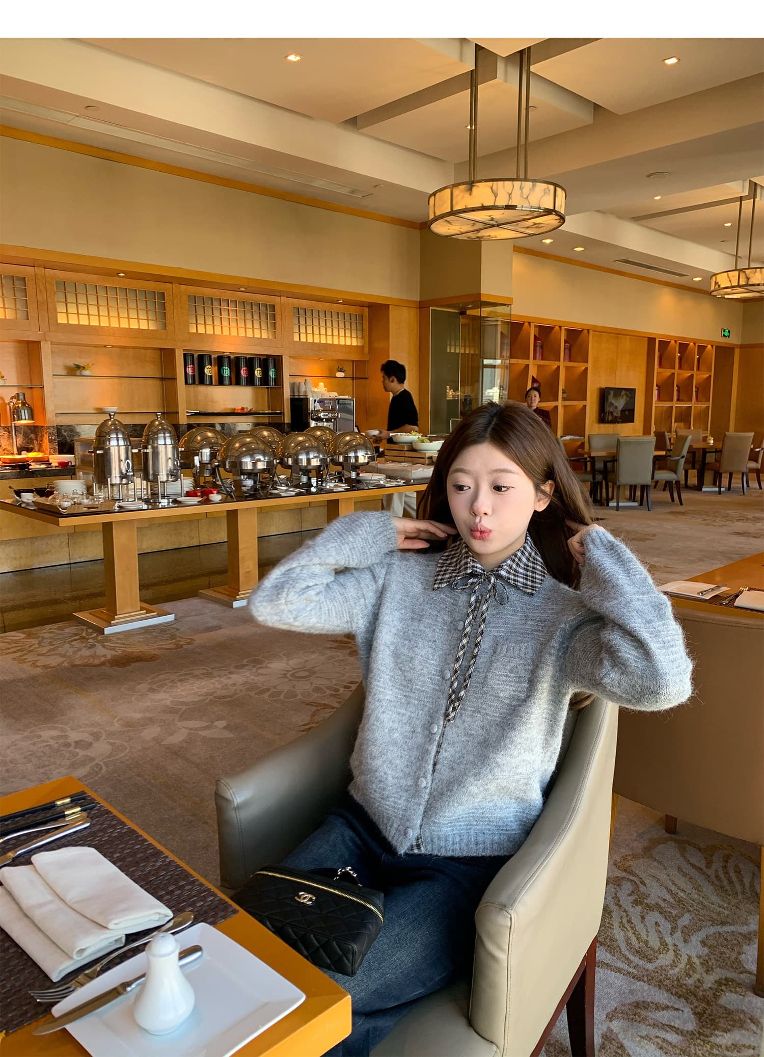 탈부착 체크 폴드 칼라 가디건 (3color) 상세 이미지 21