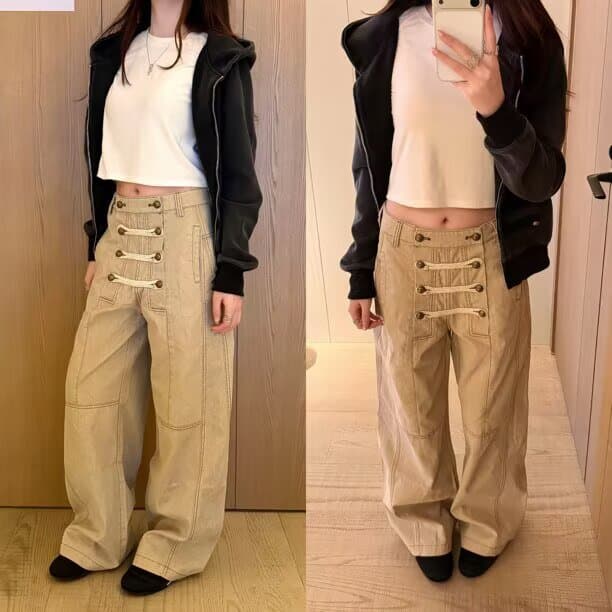 레트로 해체 디자인 와이드 데님 팬츠 상세 이미지 4
