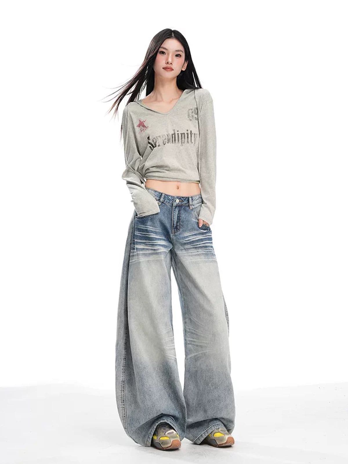 아메리칸 워싱 입체 주름 와이드 데님 팬츠 상세 이미지 4