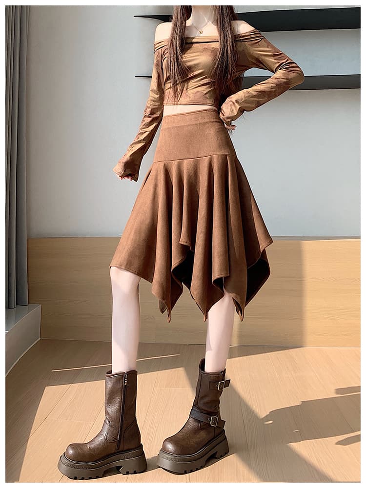 언밸런스 스웨이드 미디 스커트 (3color) 상세 이미지 17