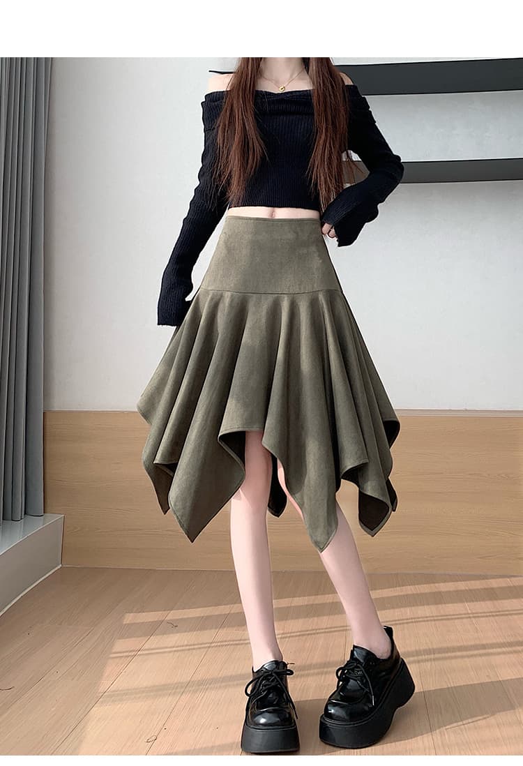 언밸런스 스웨이드 미디 스커트 (3color) 상세 이미지 33