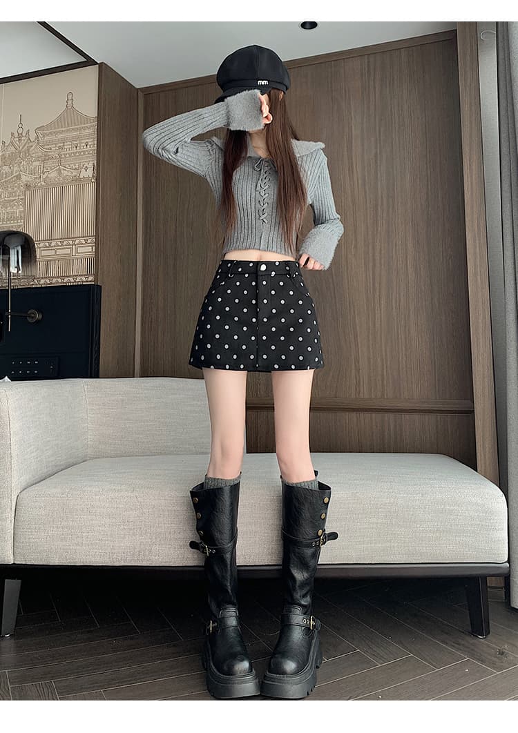 폴카도트 스웨이드 A라인 미니 스커트 (3color) 상세 이미지 44