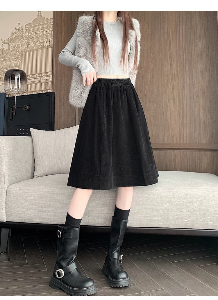 레트로 코듀로이 A라인 미디 스커트 상세 이미지 32