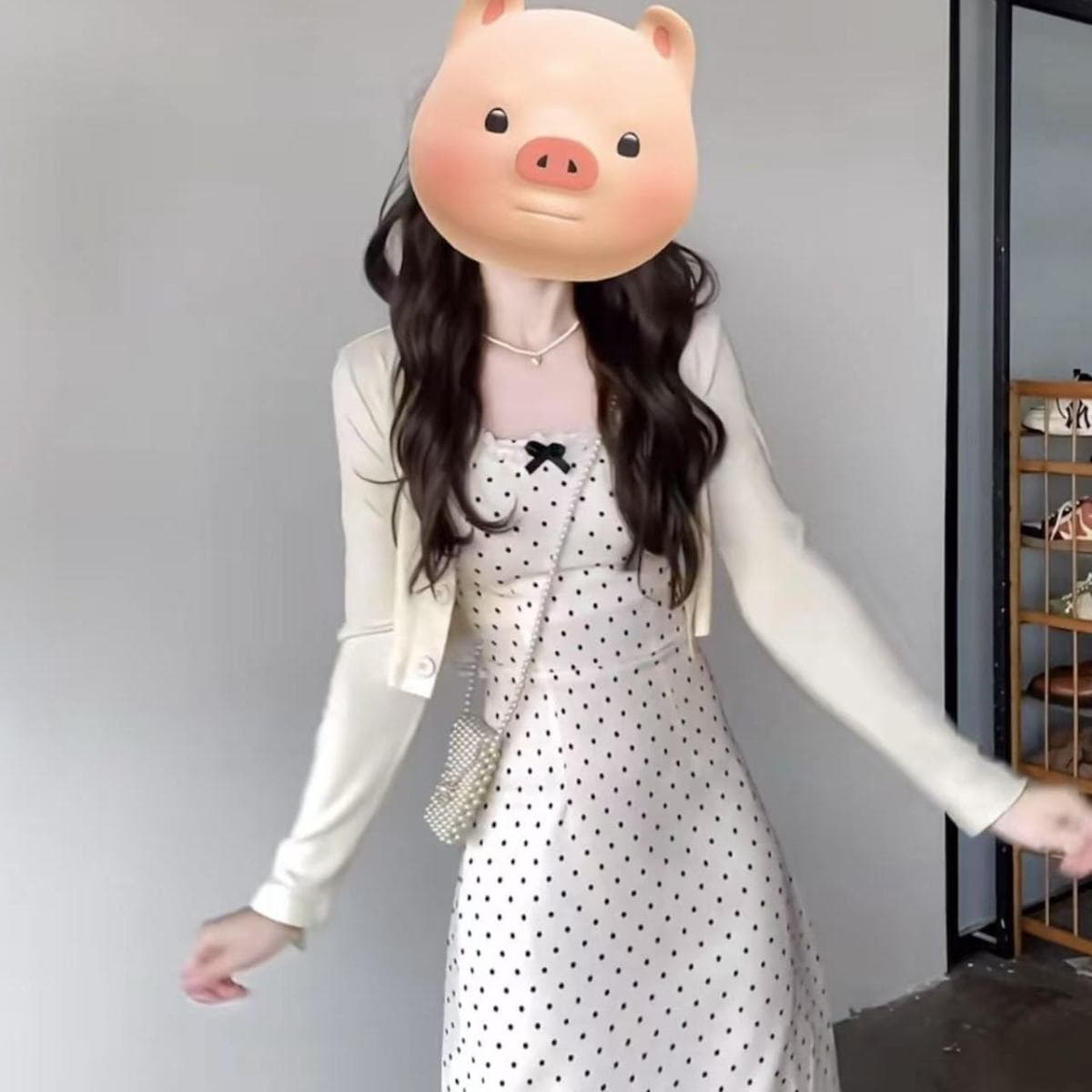 한국풍 리본 포인트 폴카닷 슬리브리스 원피스 세트 상세 이미지 7