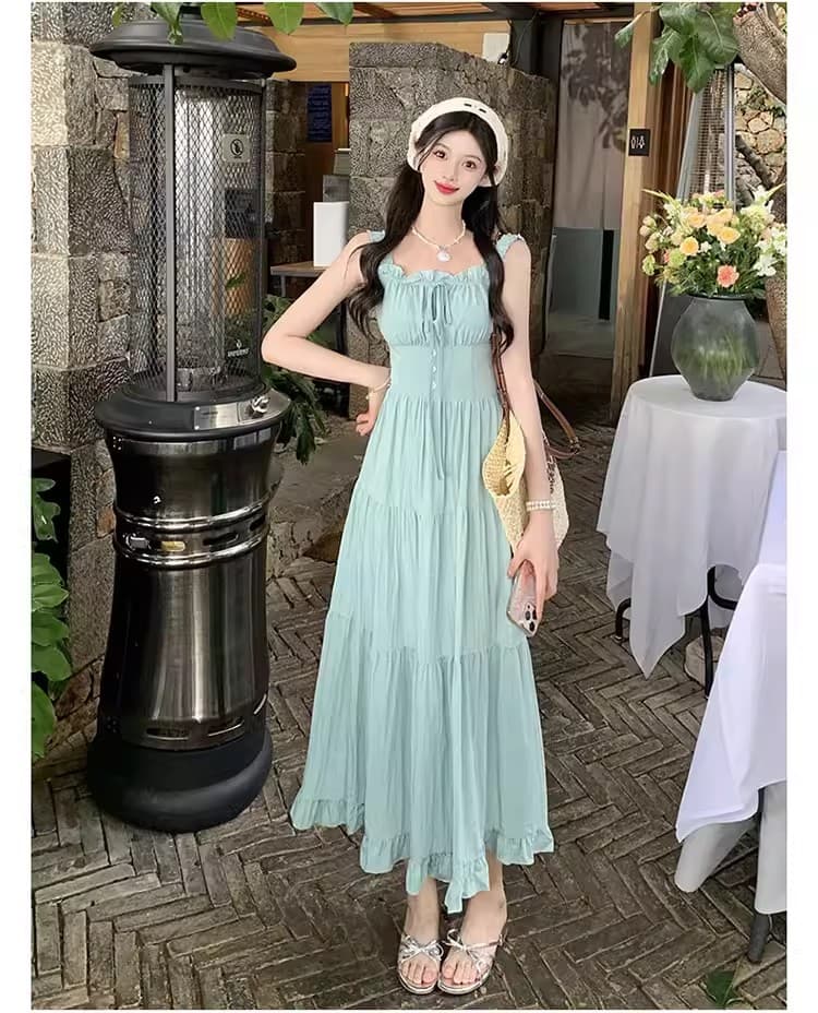 프렌치 러블리 오프숄더 민소매 원피스 상세 이미지 5
