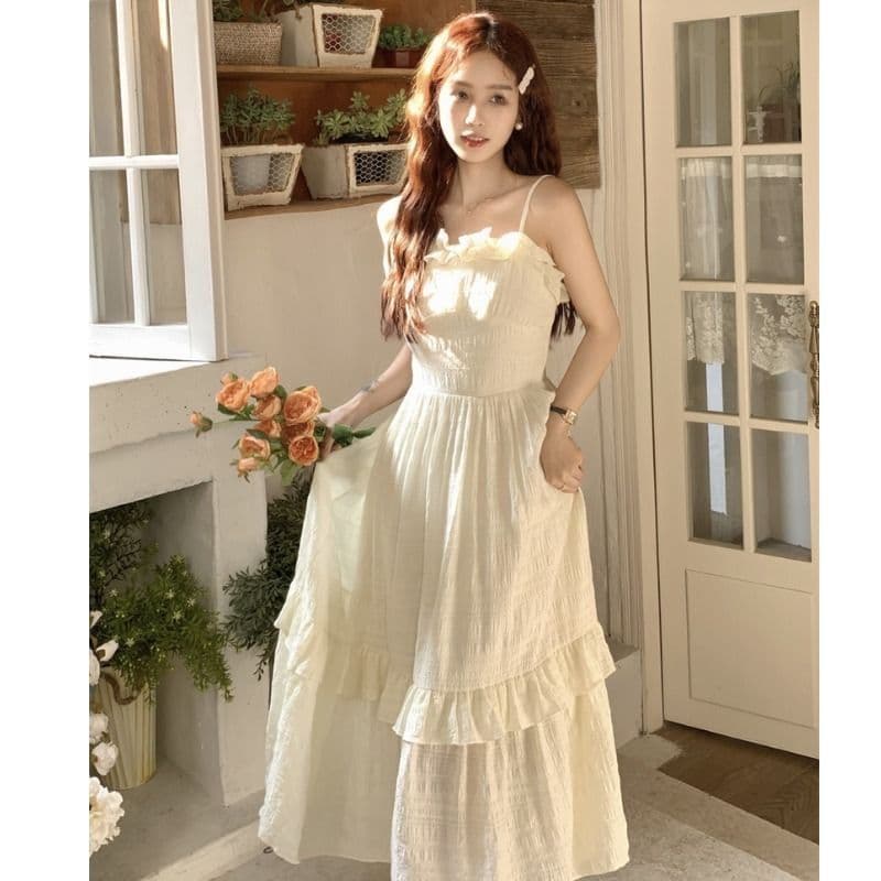 프릴 디테일 슬리브리스 원피스 상세 이미지 3