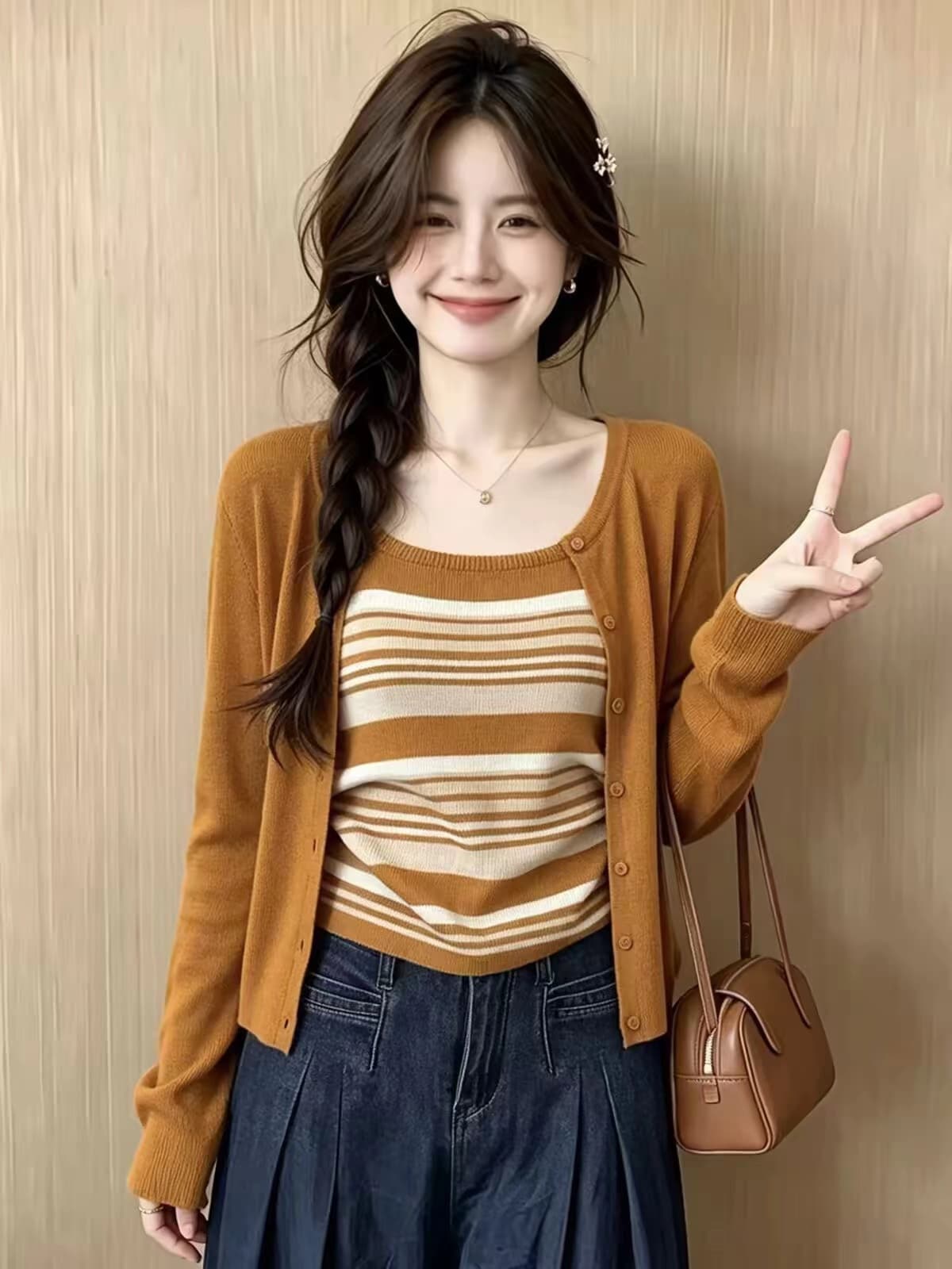 스트라이프 슬리브리스 세트 가디건 (3color) 상세 이미지 12