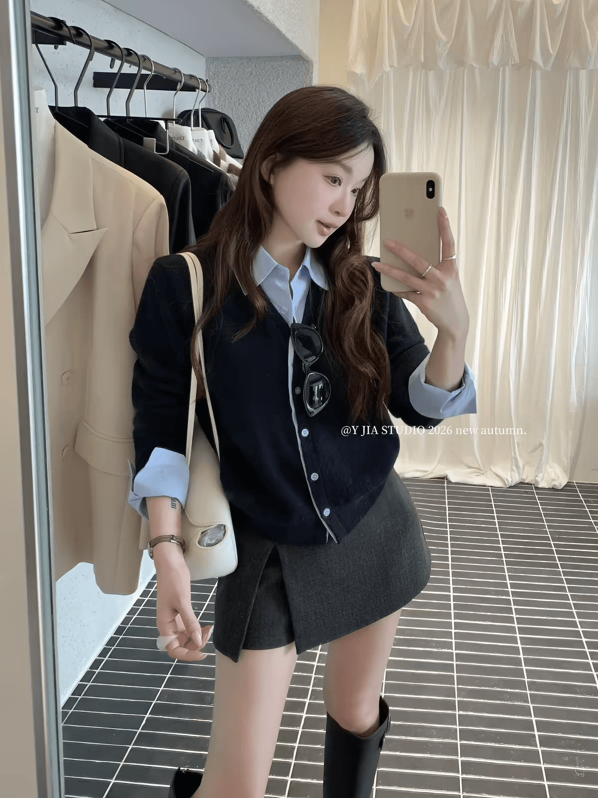 프레피 셔츠 레이어드 가디건 (3color) 상세 이미지 5
