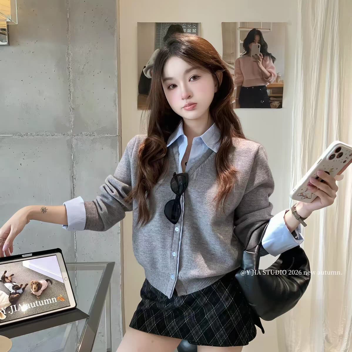 프레피 셔츠 레이어드 가디건 (3color) 상세 이미지 7