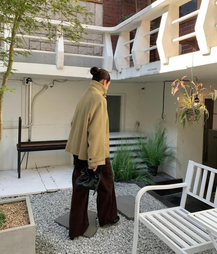 레트로 폴드 칼라 모직 루즈 코트 상세 이미지 9
