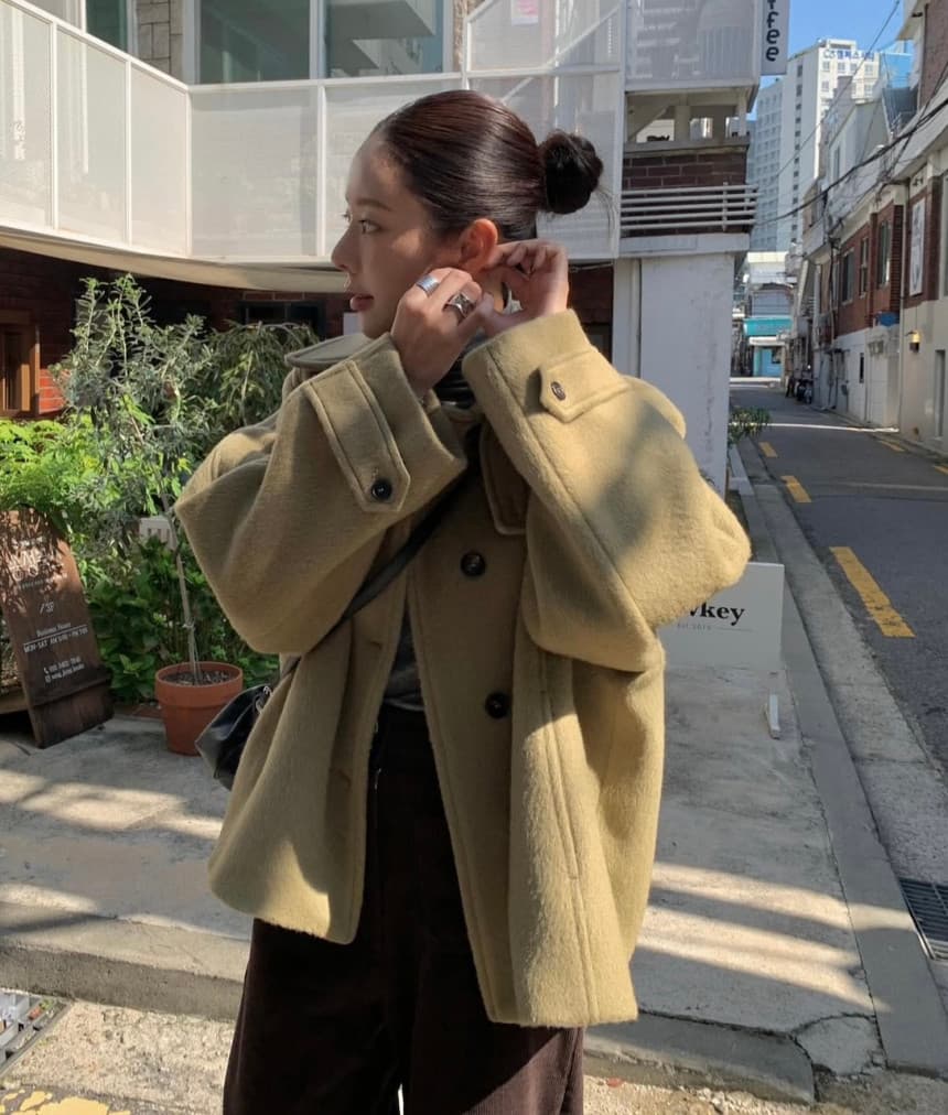 레트로 폴드 칼라 모직 루즈 코트 상세 이미지 11