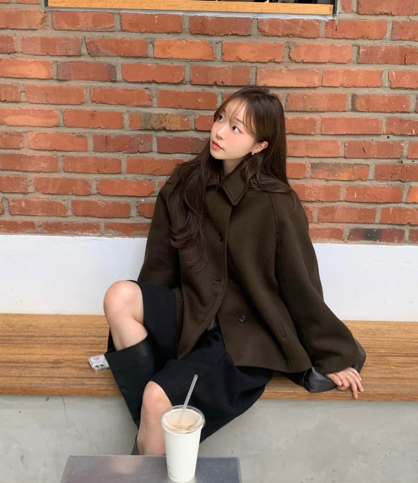 레트로 폴드 칼라 모직 루즈 코트 상세 이미지 18