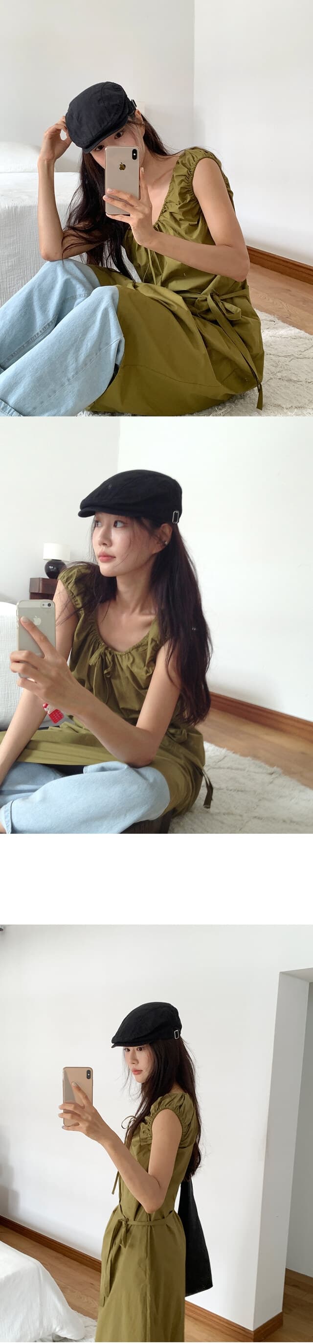 오프숄더 허리 셔링 루즈핏 미디 원피스 상세 이미지 5