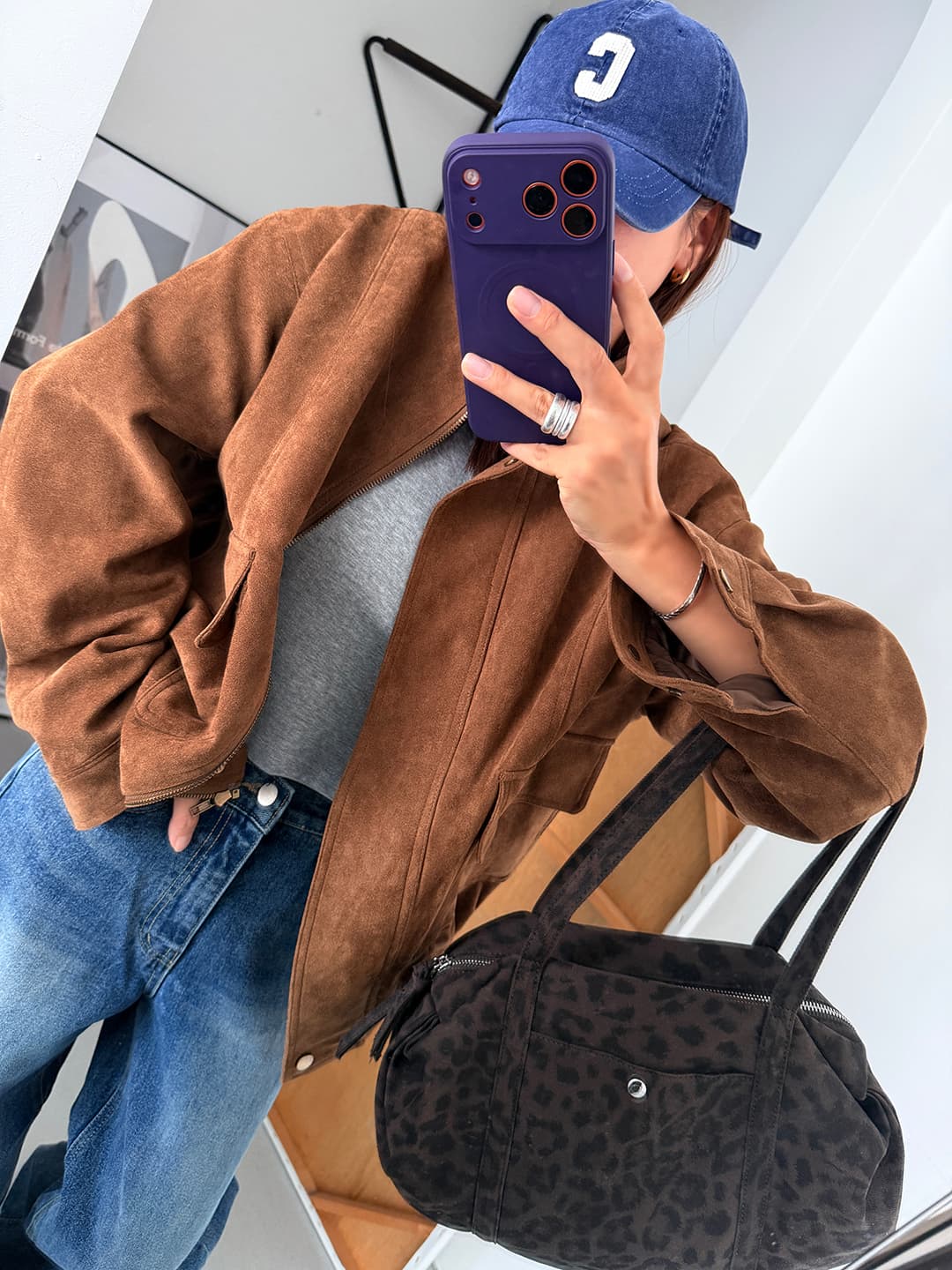 레트로 스웨이드 지퍼 크롭 자켓 상세 이미지 4