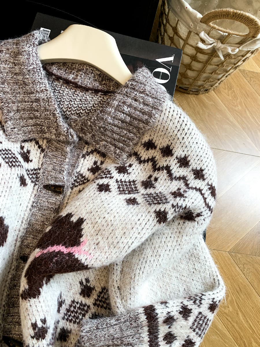 페어아일 패턴 폴드 칼라 가디건 (3color) 상세 이미지 13