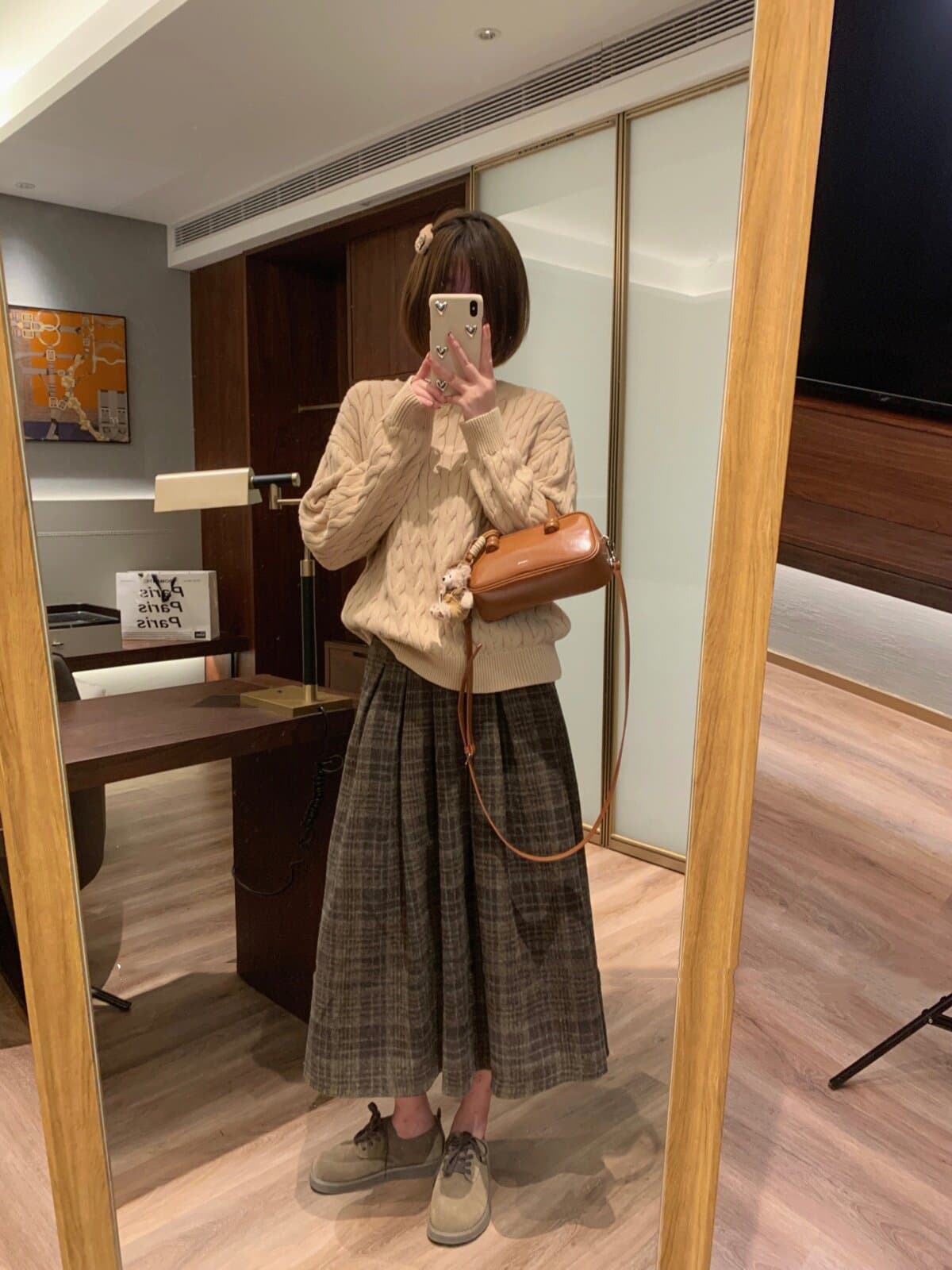 레트로 체크 플리츠 롱 스커트 상세 이미지 8