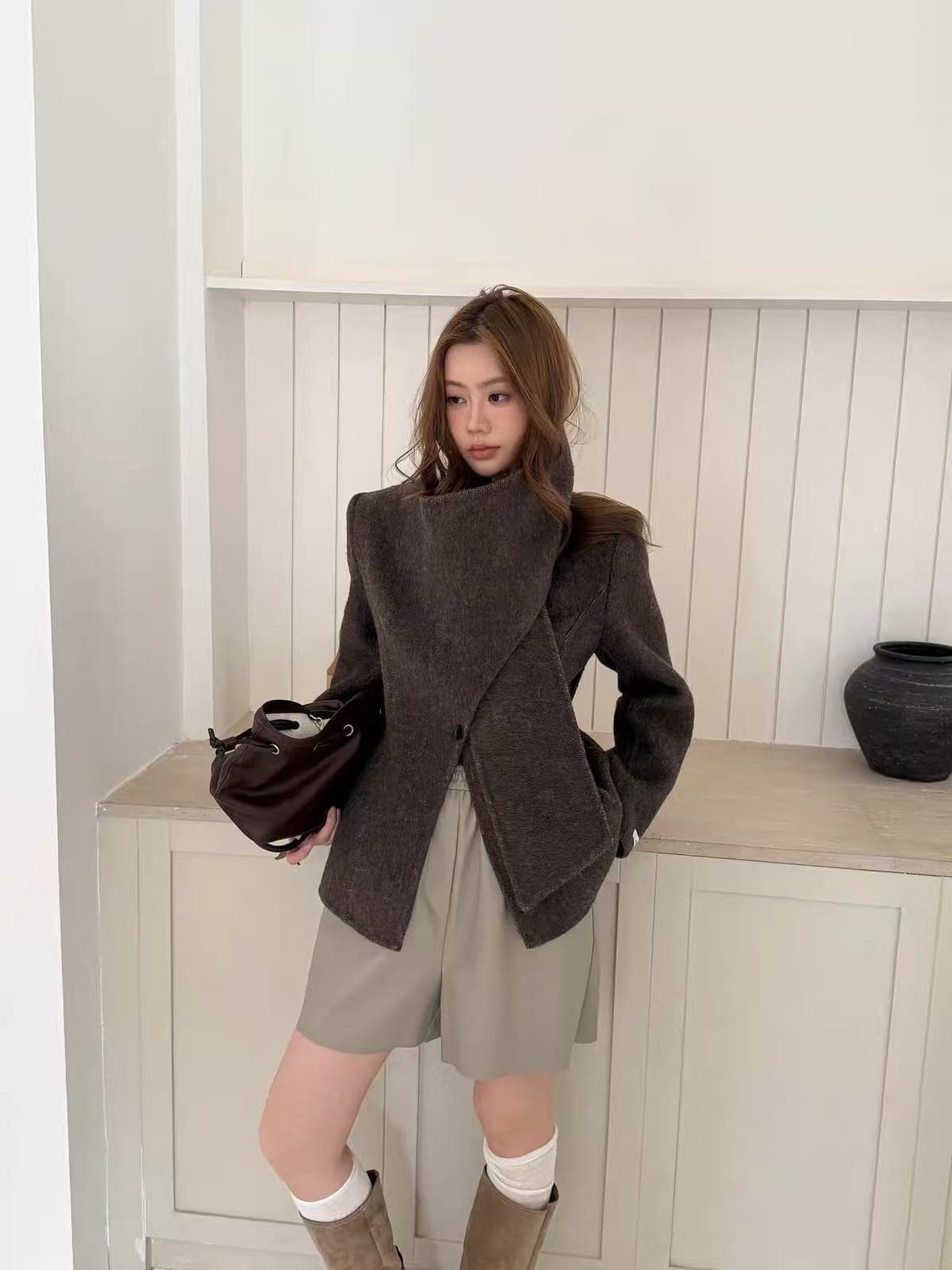 스탠드 칼라 울 코트 (5color)