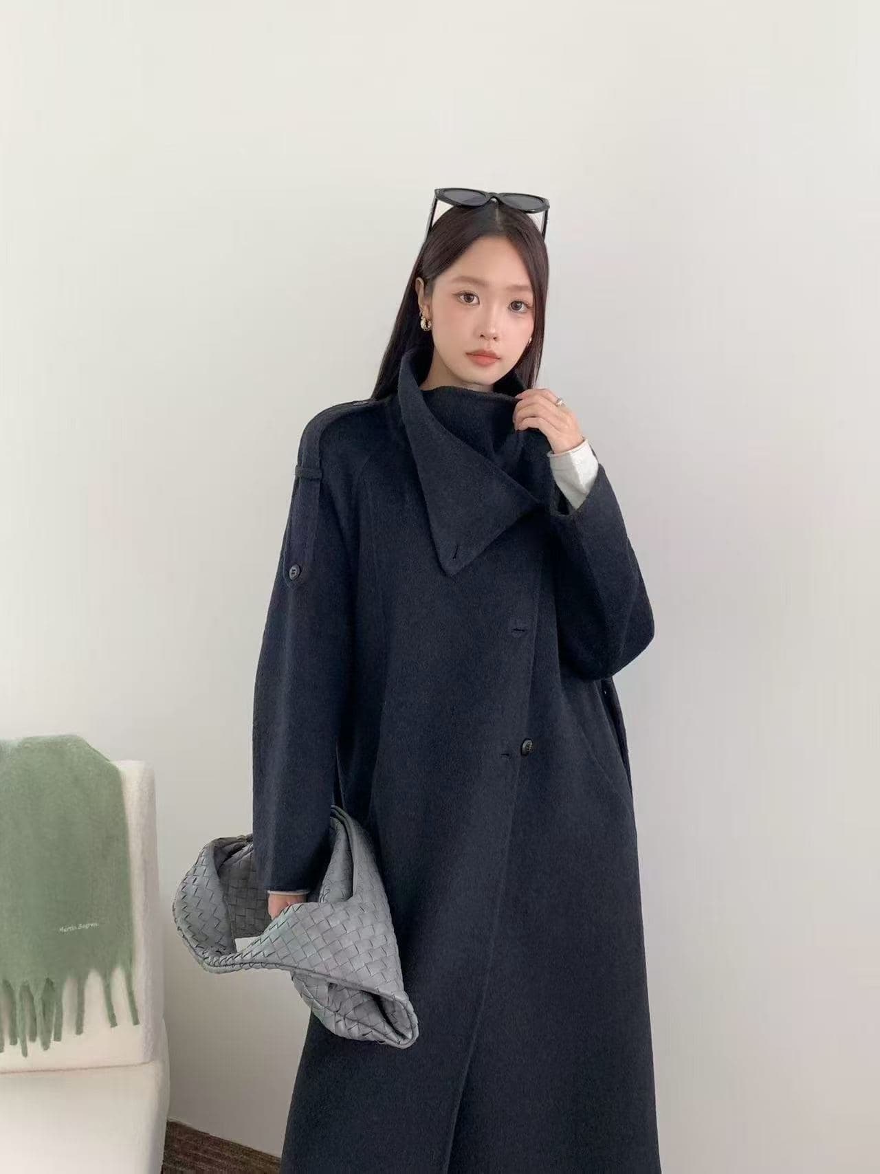 스탠드 칼라 롱 울 코트 상세 이미지 3