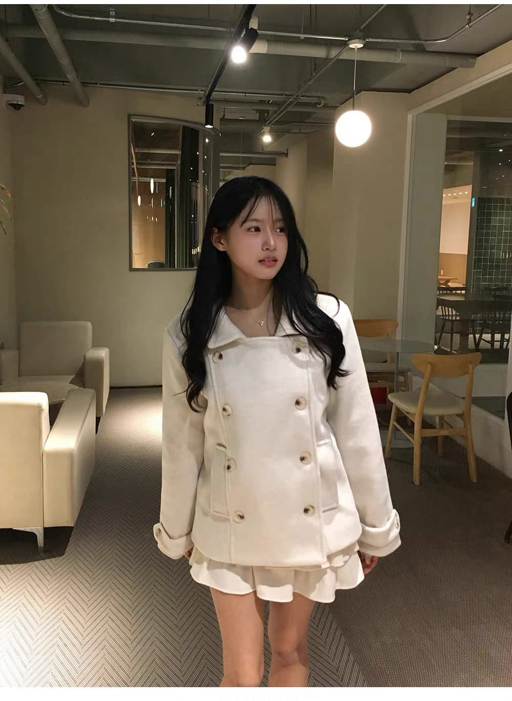 레트로 프레피 스탠드 칼라 더블 버튼 퀼팅 울 코트 (3color) 상세 이미지 12