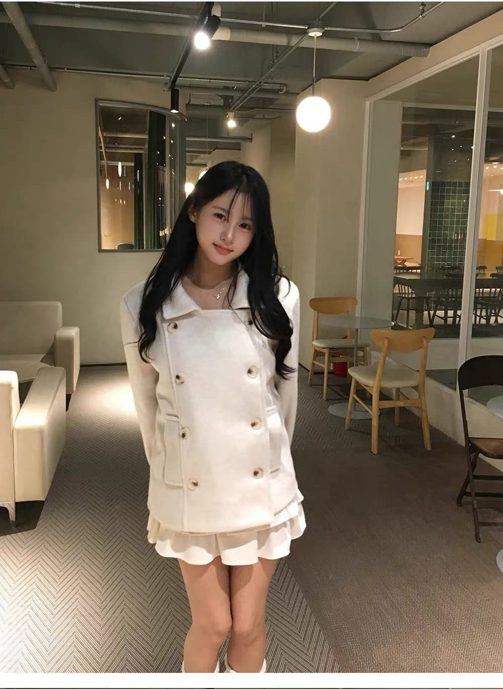 레트로 프레피 스탠드 칼라 더블 버튼 퀼팅 울 코트 (3color) 상세 이미지 15