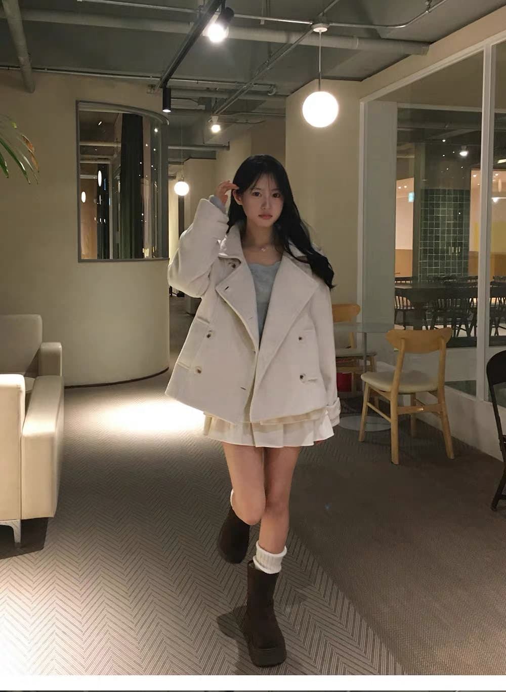 레트로 프레피 스탠드 칼라 더블 버튼 퀼팅 울 코트 (3color) 상세 이미지 17