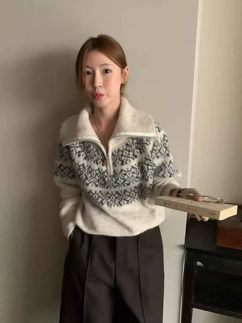 페어아일 폴드 칼라 니트 (3color) 상세 이미지 2
