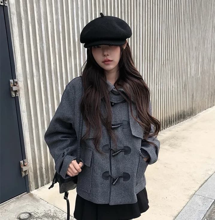 러블리 프레피 스타일 토글 단추 두꺼운 코트 상세 이미지 7